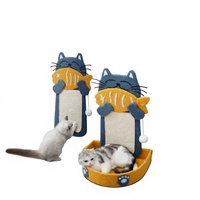 Griffoir classique en forme de L pour chat, écologique, design mignon de chat dessinant un poisson, maisonnette quatre saisons en carton
