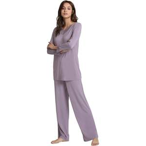 Conjunto de Pijama Personalizado para Mujer, Viscosa de Bambú con Ribete de Encaje, Ropa de Dormir de Manga Larga, Pijamas Suaves con Bolsillos - Product Image 2