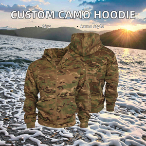 Custom Design Light Heavy Weight Men's Autumn Loose Fit Camouflage <b>Hoodie</b> Jacket with Digital Printed <b>Polyester</b> Hoodies - Product Image 2