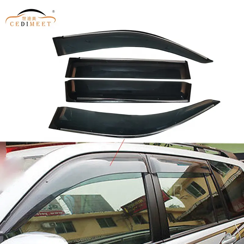 Coche de inyección rompevientos negro con Deflector de ventana cromado visera de puerta de protección meteorológica para Land Cruiser Prado FJ120