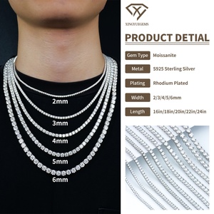 Collar de Cadena de Tenis con Diamantes de Moissanita VVS de 2-6 mm, Chapado en Rodio Pulido de Alta Calidad, Plata 925, Clásico para Mujer, de Terceros - Product Image 4