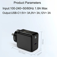 Cargador GaN de 65W Personalizado de Fábrica, Puerto USB-C Único, Enchufe AU, Certificado SAA, Adaptador de Pared de Carga Rápida PD para Laptop y Teléfono Móvil
