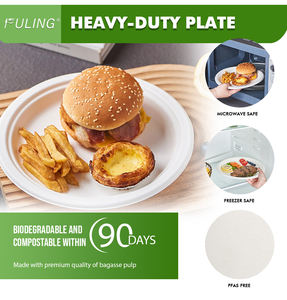 FULING - <span class=keywords><strong>Vajilla</strong></span> Desechable Ecológica para Fiestas, Platos de Caña de Azúcar Resistentes, Compostables y Biodegradables, de 9 y 10 Pulgadas - Product Image 5