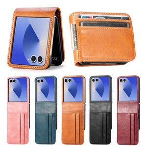 Funda de Teléfono Plegable de Cuero con Ranuras para Tarjetas, a la Moda, para Samsung Z Flip 7 6 5 <span class=keywords><strong>4</strong></span> 3, Ultrafina, Antigolpes, Cubierta Trasera - Product Image 1