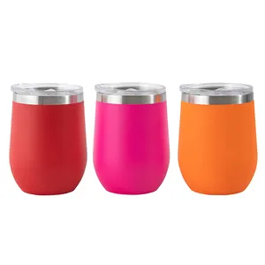 2023 Wholesale Custom Stainless Steel Stemless Glitter 12oz Wine Tumblers with Lid and Straw Vacuum Insulated 12 oz Glass Wine C