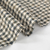 Usine En Gros Personnalisé Vérifier Conception Crêpe Black-Out Fil Teint Tissu 55% Lin 45% Coton Organique Tissé Robe Écologique