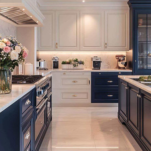 Gabinetes de Cocina Clásicos en Dos Tonos, Azul Marino y Blanco, Diseños Gratuitos, Muebles de Cocina Estilo Shaker de Madera Maciza - Product Image 2