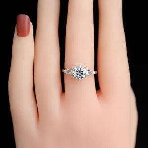 Fine Workmanship Provence AU 585 750 Real White Gold 3CT Round Hearts Arrows Moissanite Engagement Ring WomenJewelry