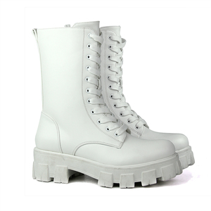 Automne et hiver nouvelles bottes en <span class=keywords><strong>cuir</strong></span> pour femmes muffin bas à lacets bottes moyennes femmes européennes et américaines grandes femmes - Product Image 2