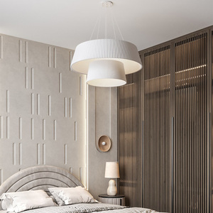 Japanese Style Modern Nordic White Fabric Pendant <b>Light</b> Round LED Chandelier For Living Room <b>Dining</b> Room - Product Image 2