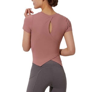 T-shirt de yoga personnalisé à séchage rapide, manches courtes, pour femme, respirant, élastique, haut de sport, course à pied, séchage rapide - Product Image 4