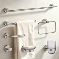Ensemble d'accessoires de salle de bain à base moletée en acier inoxydable, fixation murale : patère, porte-gobelet, porte-savon, porte-serviettes