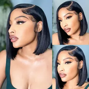 Perruque Courte Carré Lisse Baguette Cheveux Naturels avec Lace Frontale HD, Double Drawn, Cheveux Vietnamiens Pré-Épilés, Dentelle Suisse, Sans Colle - Product Image 3