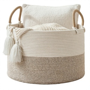 Panier de rangement en corde de coton ovale pliable avec poignées pour chambre de bébé, salle de bain, salon - Product Image 3