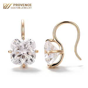 Boucles d'oreilles fines personnalisées, incrustation d'or véritable, diamant de laboratoire taille coussin, boucles d'oreilles pendantes, boucles d'oreilles de créateur originales pour femmes, bijoux en or 18 carats. - Product Image 1