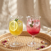 Verre à pied haut en verre soufflé – Écologique, pour jus, soda, boissons froides, thé au lait et cocktails, idéal pour les fêtes