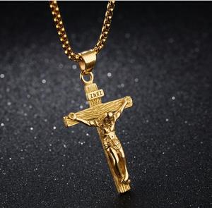 Collana con Pendente a Croce di Gesù con Catena a Maglie, in Acciaio Inossidabile Color Argento, Regalo di Preghiera, Gioielli Moderni per la Preghiera - Vendita all'Ingrosso - Product Image 2