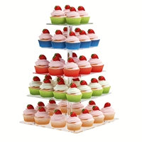 Support à gâteau carré transparent en acrylique, imprimé UV et gravé au laser, support à dessert à étages de qualité supérieure, luxe minimaliste