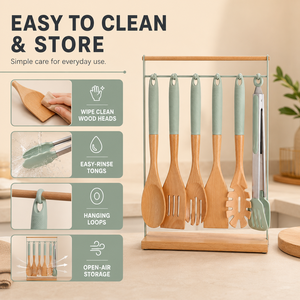 Ensemble d'ustensiles de cuisine personnalisés en silicone : Spatule à pizza et passoire combinées, antiadhésifs, antidérapants, résistants aux hautes températures, pour la maison - Product Image 4
