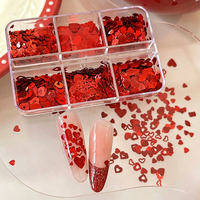 6 grilles de paillettes pour ongles en forme de cœur rouge, de tailles variées, flocons de cœur creux, confettis pour nail art de la Saint-Valentin, pour la manucure et la décoration des ongles