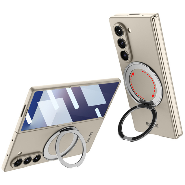 Luxury Thin Ultra Matte Hard PC Magnetic Rotation Ring Bracket Phone Case for Samsung Z Fold 6 7 With Screen Protective Cover