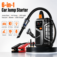 Boîte de couleur 6-en-1 : Démarreur de voiture LiFePO4, Gonfleur de pneus, Aspirateur-souffleur, Batterie chauffante pour climat froid, Booster d'urgence 12V