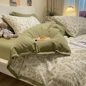 Venta al por mayor de ropa de cama de algodón lavada estilo pastoral retro de clase A de grado materno e infantil, conjunto de algodón de cuatro piezas, conjunto de tres piezas - Product Image 1