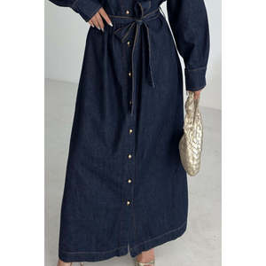 Robe longue en jean boutonnée classique 3034 - Bleu marine style Slap - Product Image 6