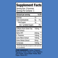Marque privée 10 pièces Gummies énergétiques véganes saveur Blue Razz à action rapide avec caféine, Ashwagandha, extrait de thé vert et vitamine C