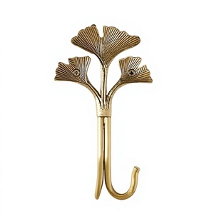 Ginkgo Leaf Wall <b>Hook</b> Antique Gold Metal Single <b>Coat</b> Robe <b>Hook</b> Vintage <b>Decorative</b> - Product Image 1