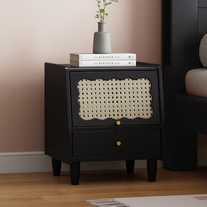 Mesita de Noche Minimalista de Madera Maciza y Ratán, Estilo Escandinavo, con Almacenamiento, Muebles para Dormitorio - Product Image 2