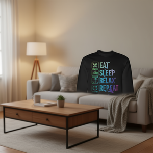 Eat <b>Sleep</b> Relax Repeat Long Sleeve <b>T</b>-<b>Shirt</b> Unisex Casual Wear - Product Image 3