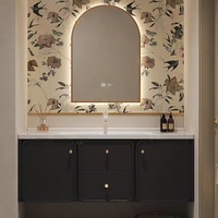 Meuble de salle de bain mural en céramique de style français-américain moderne et luxueux avec miroir LED, lavabo intelligent et table de toilette
