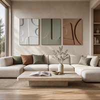 Décoration murale en toile 3D sur mesure, style scandinave Japandi, peinture abstraite aux tons terreux, encadrement en alliage d'aluminium