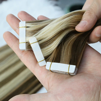 Extensions de cheveux humains vierges Remy de qualité supérieure pour salon, couleur piano, texture russe, à bandes adhésives
