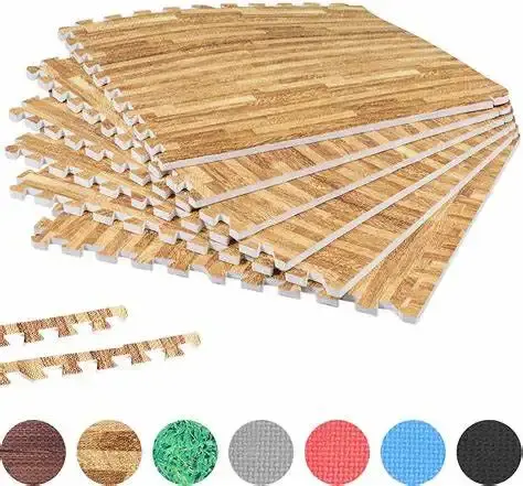 Prêt à expédier 2cm tapis de sol imprimé grain de bois pour salon tapis eva intérieur puzzle bébé tapis de jeu