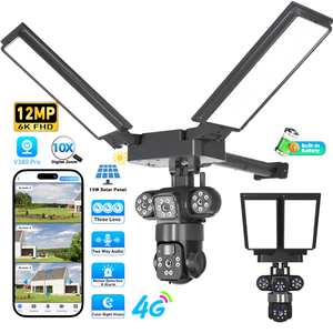 卸売 V380 Pro 3レンズ屋外ソーラー電源ワイヤレスPTZカメラCCTVセキュリティ4G SIMカードソーラー街路灯カメラ - Product Image 1