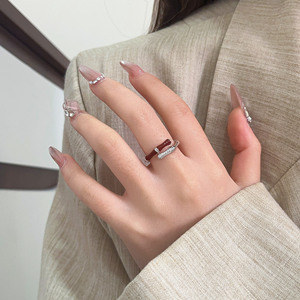 S925 Sterling Silver Bamboo <b>Ring</b> Red Enamel Channel Setting Unisex Everyday Wear Jewelry - Product Image 4