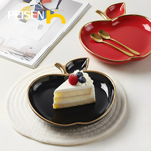 Ý Tưởng Sản Phẩm Mới Phong Cách Bắc Âu Ánh Sáng Sang Trọng Màu Xanh Lá Cây Sứ Tấm Bộ Đồ Ăn Màu Hồng Vàng Cạnh Tấm Gốm <span class=keywords><strong>Apple</strong></span> <span class=keywords><strong>Shape</strong></span> Tấm - Product Image 3