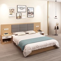 Dunkelgraues Holzmaserung-Kingsize-Bett Hotelmöbel-Set mit integriertem quadratischem dunklem Soft-Panel-Kopfteil Gästezimmer-Einrichtung