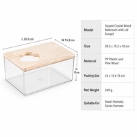 Boîte à sable/litière réutilisable en acrylique et bois de pin pour hamsters et gerbilles avec couvercle en bois naturel, design anti-déversement, tailles S, M, L, XL
