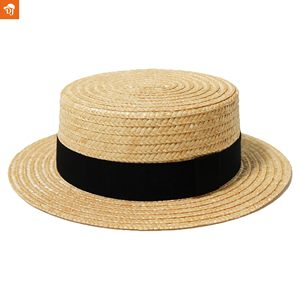 Chapeau de paille boater pour femmes et hommes, chapeau skimmer à large bord, chapeau Amish, costume de Noël, chapeau de paille naturel fait main - Product Image 1