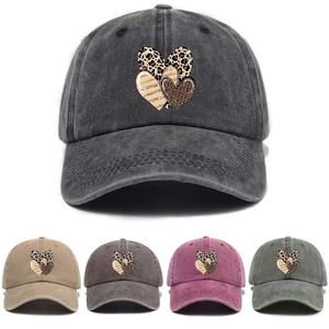 Cross border popular washed distressed heart shaped <b>leopard</b> <b>print</b> baseball cap American soft top versatile outdoor <b>hat</b> - Product Image 6