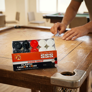 Disques de carrom ronds en plastique noir, rouge et blanc JR MS INDUSTRIES Jr-ind-c25 pour jeu de carrom de table en intérieur - Product Image 1