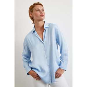 Women's Blue Viscose Satin Button <b>Down</b> Shirt Casual Everyday Style Simple Design Long Sleeve Blouse - Product Image 6