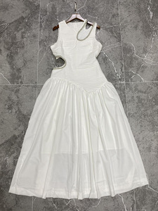 Abito da donna con intarsi di diamanti a vita sottile girocollo bellissimo abito da ragazza con pieghe a pieghe e grandi abiti da donna - Product Image 3