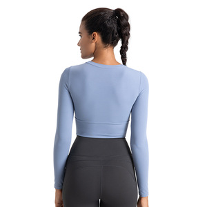 Women's Yoga Top Long Sleeve Padded Chest Scoop Neck Crop Top For High Intensity Fitness Training - Product Image 5
