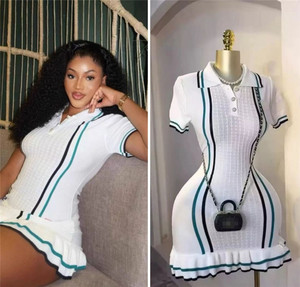 G5031-2025 nuovi arrivi abiti in maglia da donna a maniche corte collo Polo vestito aderente donna - Product Image 2