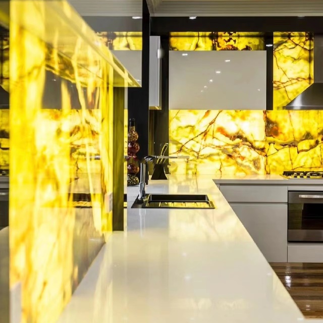 Modern Design Translucent Stone Backlit Onyx Wall Panel Sheets Polished Faux Alabaster for Hotel Interior Decoration Big Slab