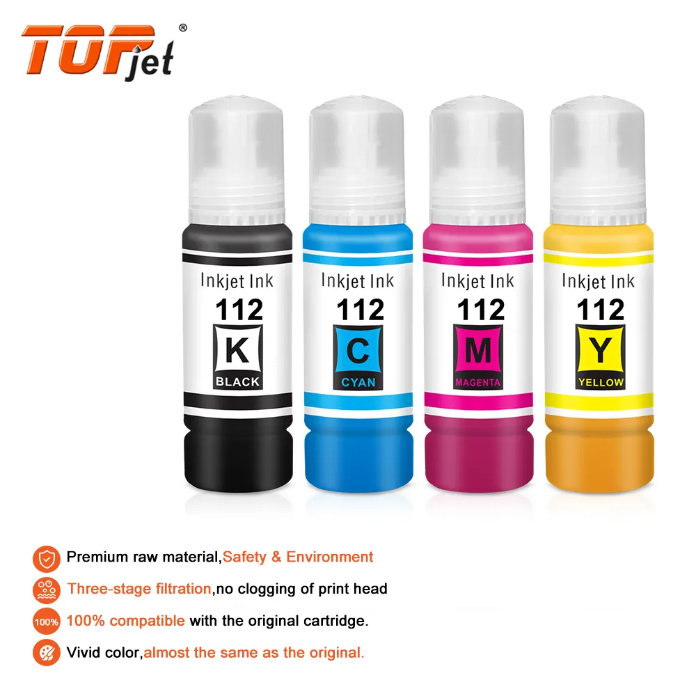 Topjet calidad Original 112 Kits de recarga de botellas a base de agua a granel tintas de tinte compatibles con impresoras Epson ECOTANK L15150 L15160
